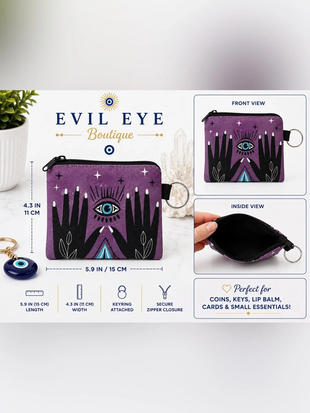 🧿💜Purple Coin Pouch with Keyring